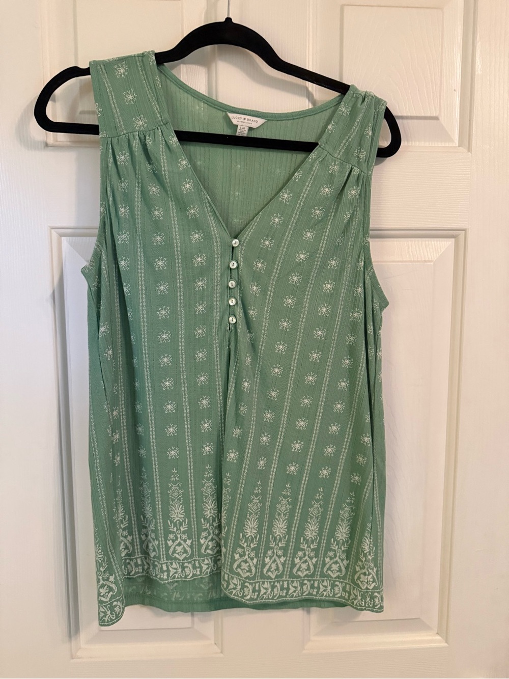 Lucky Brand Mint Green Sleeveless Button-Front V-Neck Tank